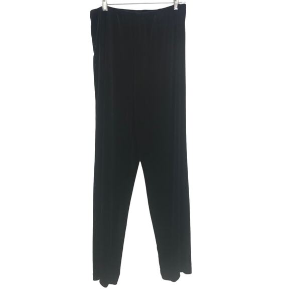 Black Velvet Pants High Rise Elastic Waist sz 14 Travel Spandex Track Suit Pants - Picture 1 of 4